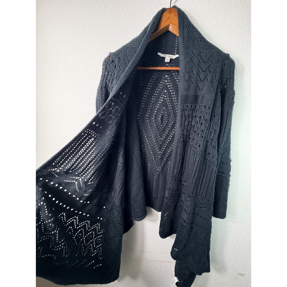 Pioneer Woman Womens Cardigan Black Pointelle Draped Open Front Cottagecore L